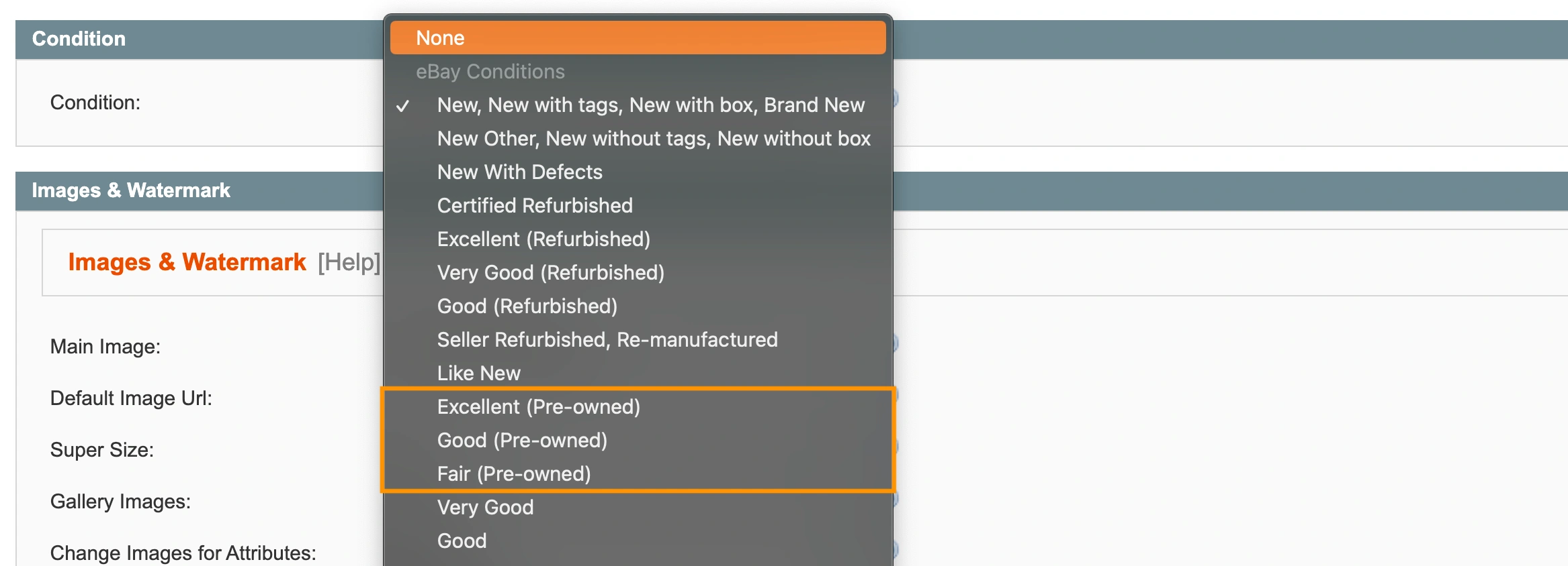 M2E Pro M1 New eBay Conditions for Pre-owned Products